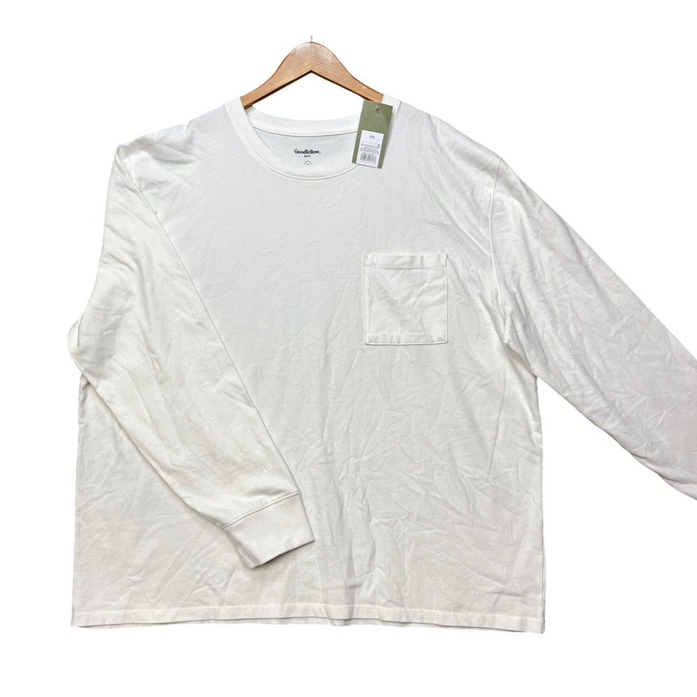 Goodfellow & Co T Shirt Mens XXL White‎ Long Sleeve Crew Neck Chest Pocket Tee